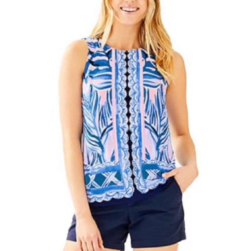 NWT Lilly Pulitzer Iona Top Sleeveless Women’s XL Pink Tropics Heat Wave Blue